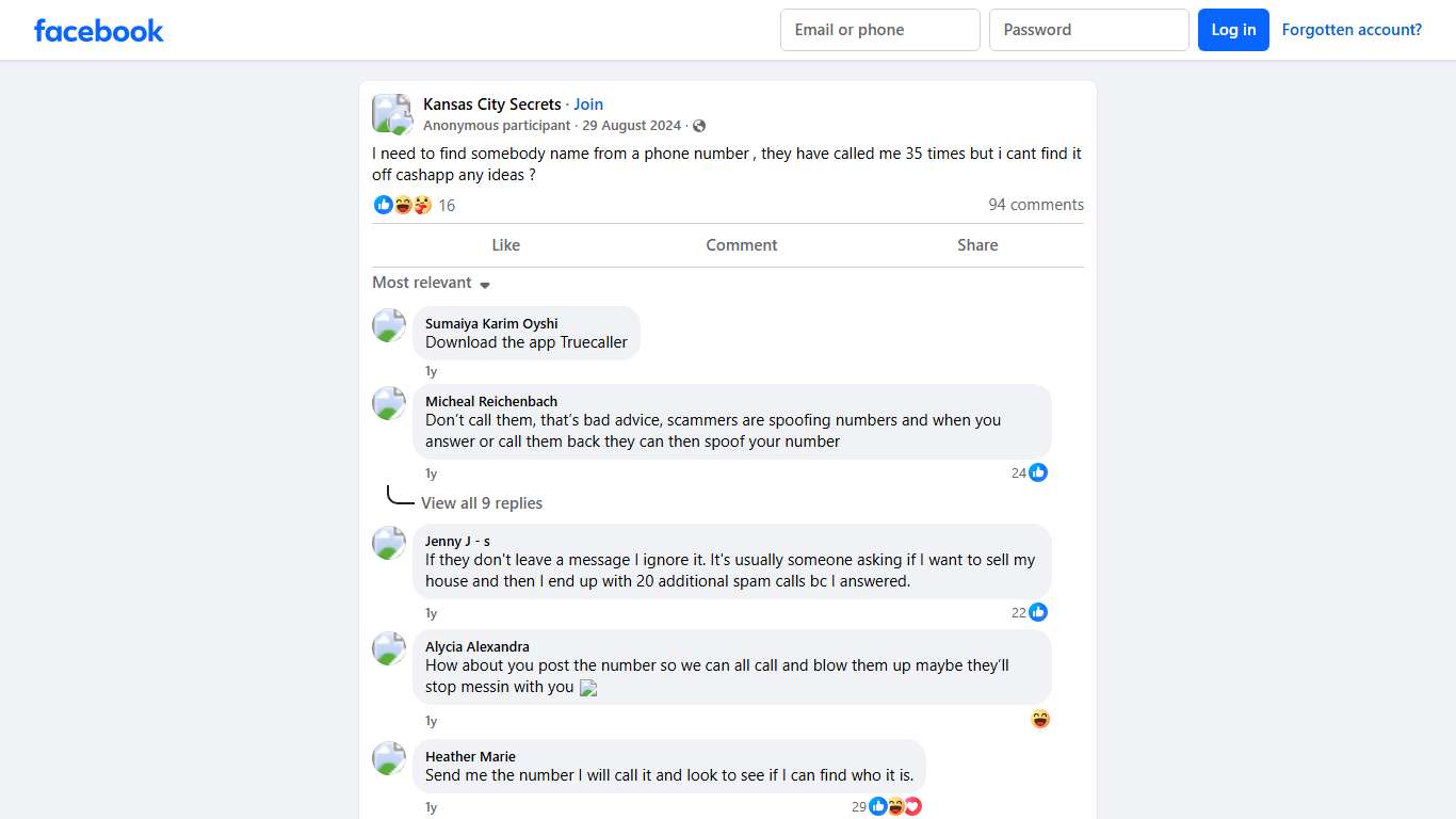 Kansas City Secrets | I need to find somebody name from a phone number , they have called me 35 times but i cant find it off cashapp any ideas | Facebook